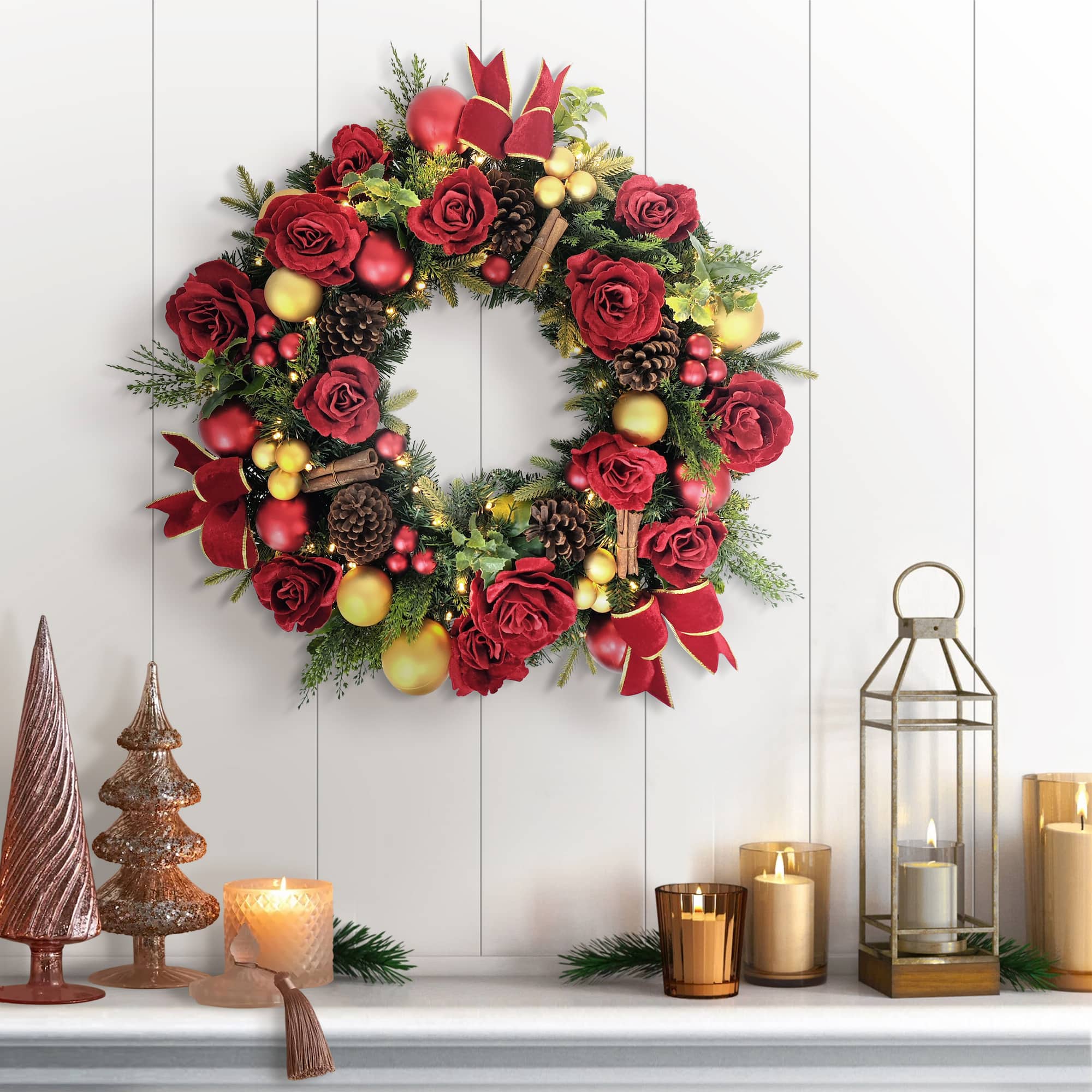 26" Pre-Lit LED Adorned Artificial Christmas Wreath